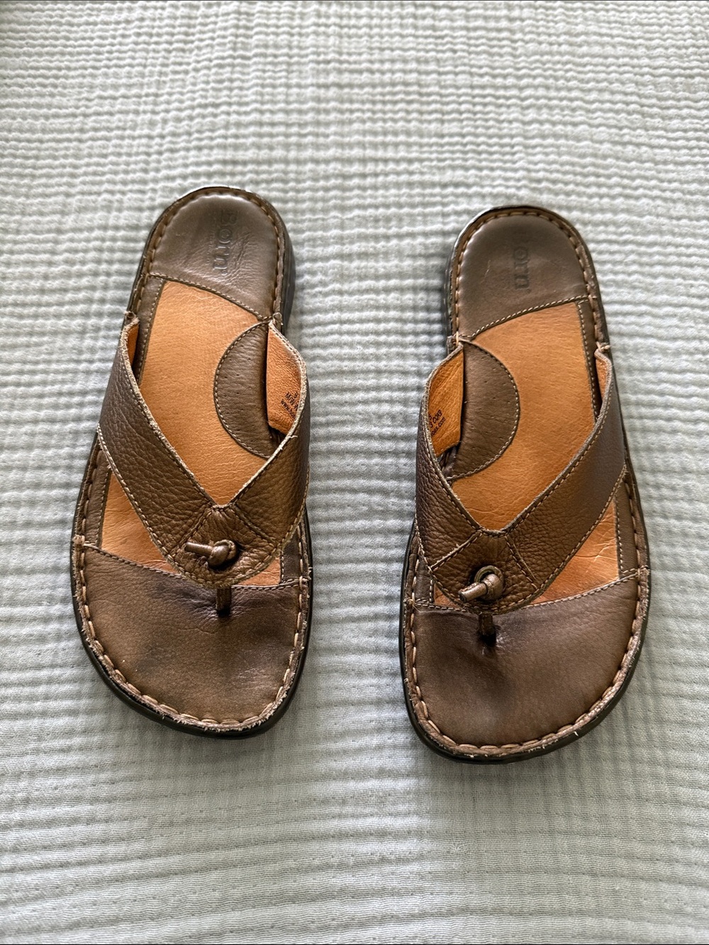 Born Copper Brown Leather Thong Sandals